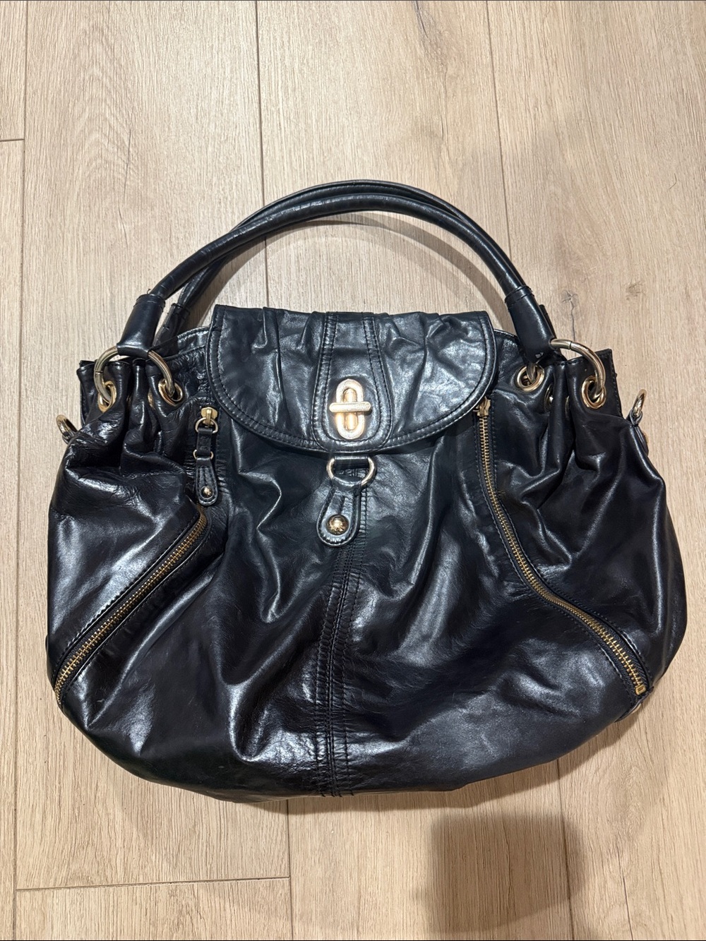 Hype Black leather Hobo Bag with Gold Hardware & zippers.